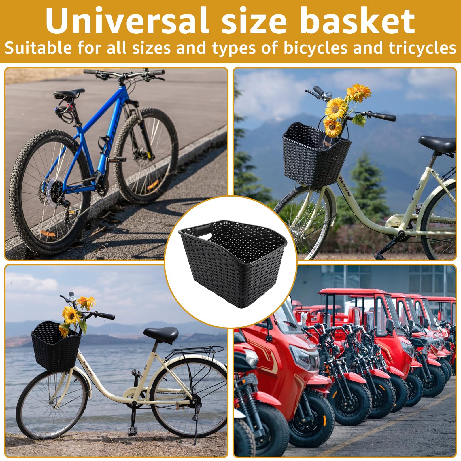 DAJAVE Unisex Fahrradkorb Hinten Groß 27L Weave Kunststoffgeflecht Wetterfest Rostet Nicht, Fahrradkorb Hinten auf Gepäckträger inkl, Transport von Gepäck Stabiles, wasserdichte Abdeckung