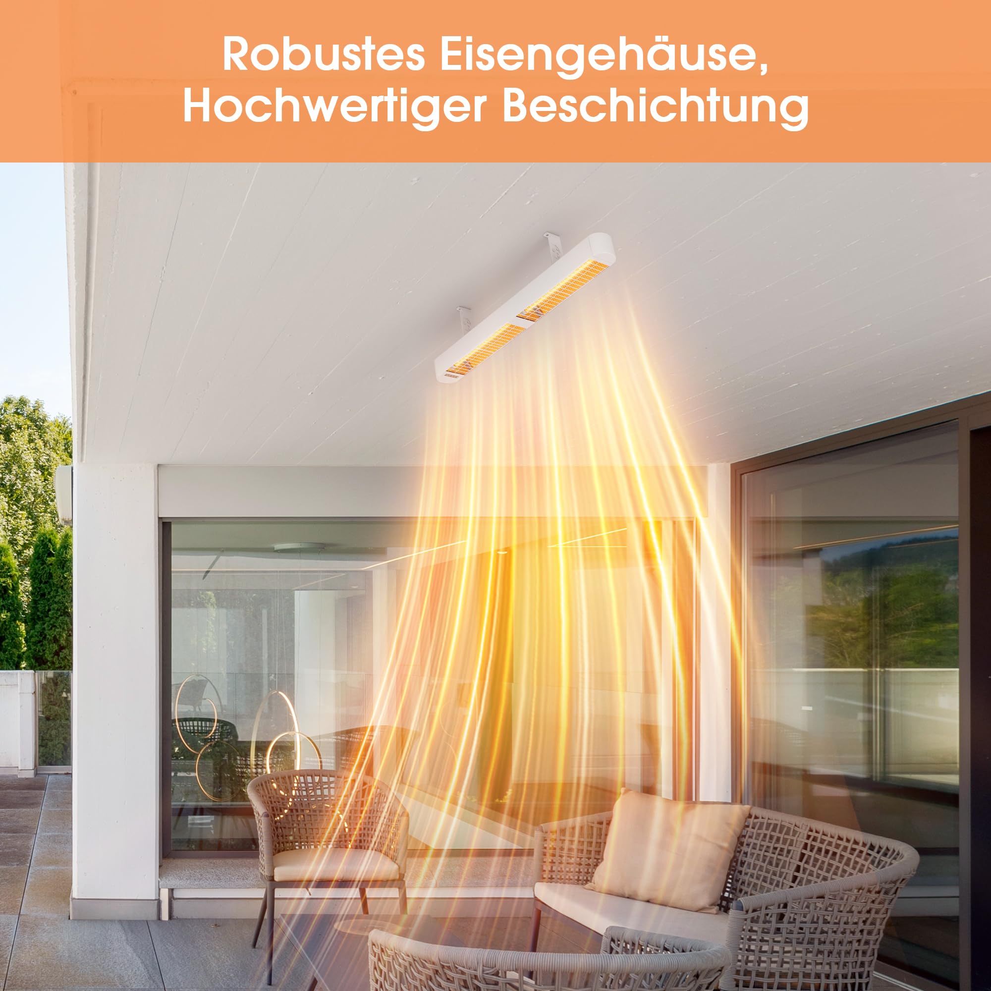 Byecold Infrarotheizung 1500W, Infrarot Heizstrahler mit Fernbedienung & WiFi APP, Wall-Mounted Hanging, Elektroheizung Wand & Deckenmontage, Innen & Außen, Terrasse, Balcony, Garten, Weiß