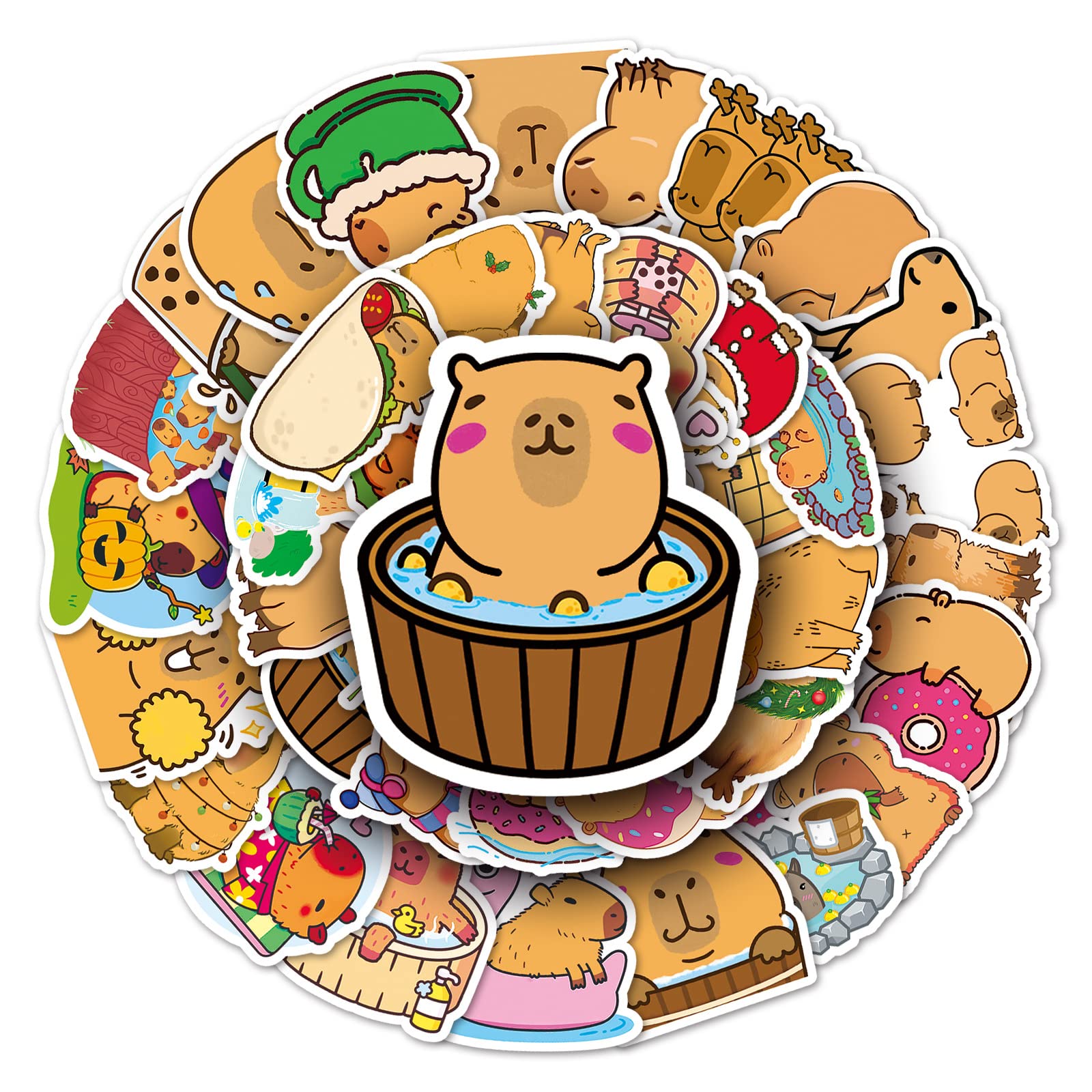 Capybara Stickers (50 PCS) - Waterproof Vinyl Stickers for Laptop, Water Bottle, Scrapbook, Skateboard, Bike, Phone & Dairy - Gift for Children, Teens, Adults, Girls & Boys
