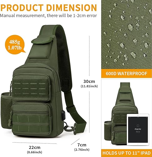 Miniatura 2 de BAIGIO Tactical EDC Sling Bag Militar Una Correa Hombro Mochila Molle Range Bolsas Paquete de Pecho, #01-verde militar, Pequeño, Bolso táctico