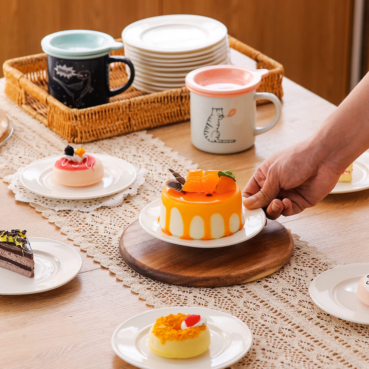 Platos llanos de cerámica de 6 pulgadas, color blanco clásico, platos de porcelana para postres, salsa y aperitivos, gofres, pasteles, juego de 18, aptos para microondas, horno y lavavajillas