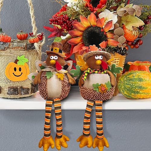 Miniatura 2 de Ogrmar Paquete de 2 muñecas de pavo de peluche de 15 pulgadas, decoración de mesa de Acción de Gracias, exquisita muñeca de felpa de pavo hecha a