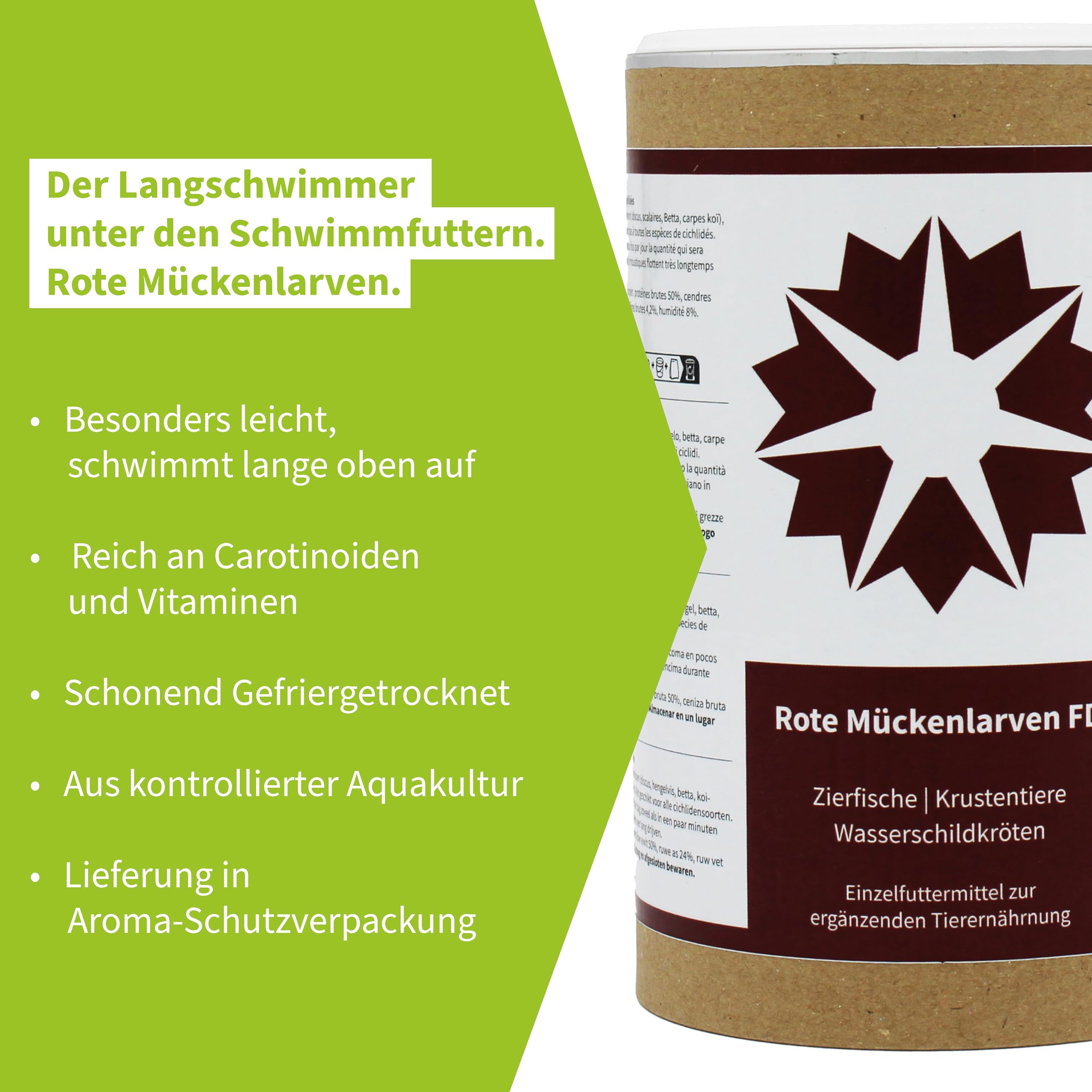 Red Mosquito Larvae FD secada para Tortugas de Agua Comida para Peces (10L = 1200g)