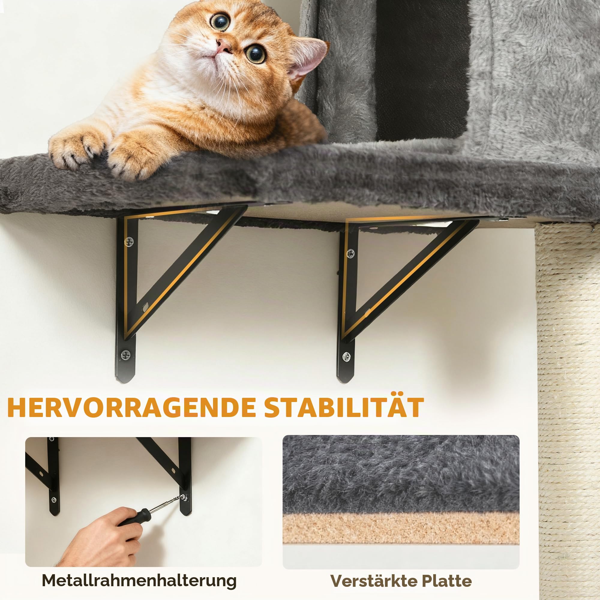PawHut 5-teilige Wand-Katzenregale mit 2 Nischen, bis 5 kg, Grau