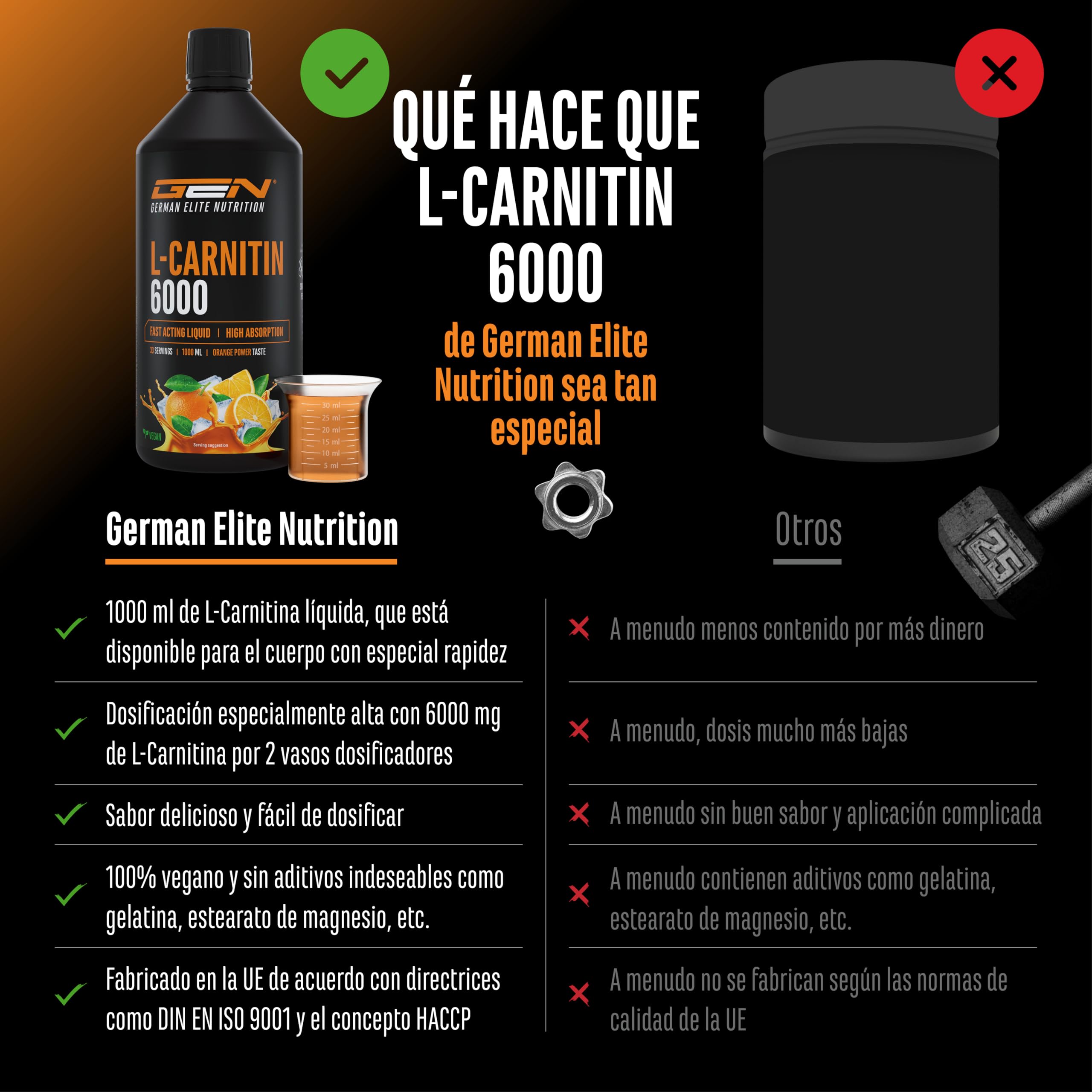 l carnitina cuanto tomar L-Carnitina 6000 Líquido - 1000 ml - Dosis extra alta con 6000 mg de L- Carnitina pura por porción diaria - Bebida Amino-Entrenamiento - Sabor  delicioso (Orange Power)