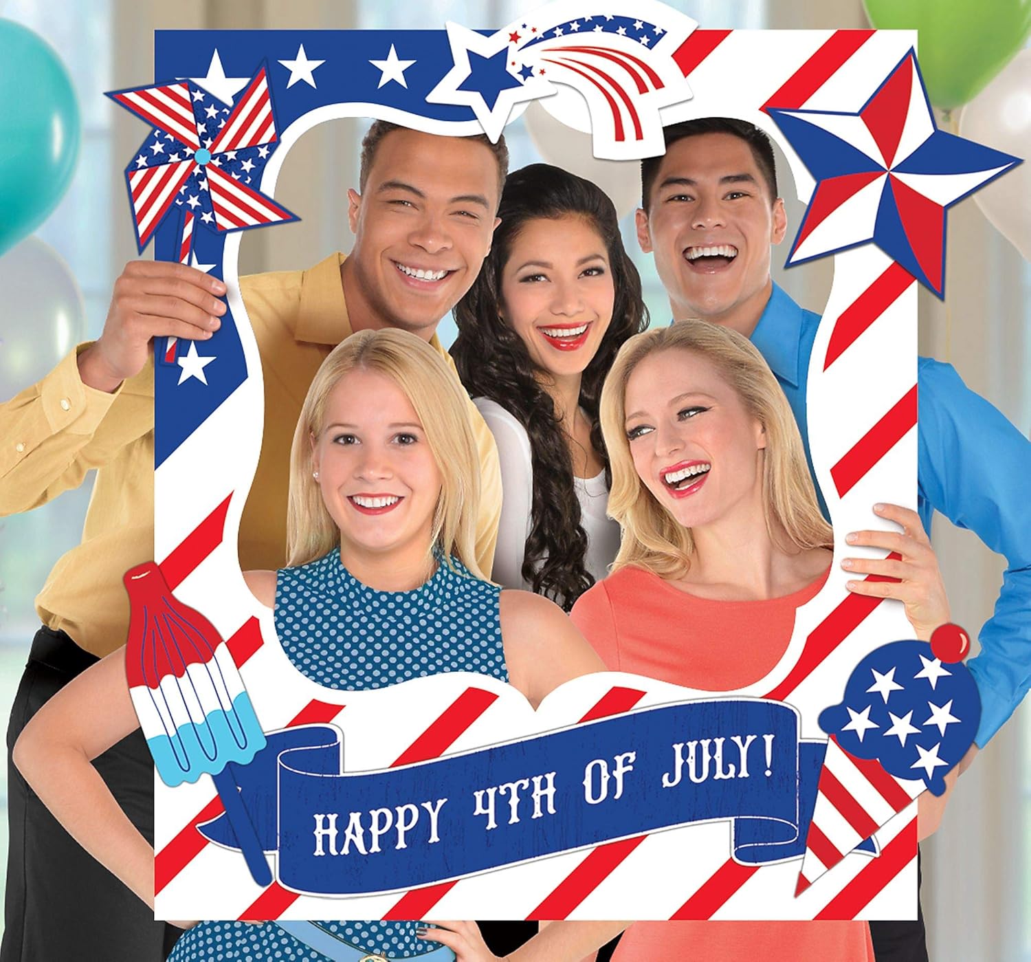 Patriotic Customizable Giant Photo Frame - 35"x 30" (Set of 15) - Red, White, & Blue Colors Design - Perfect for Parties, Gatherings & Holidays