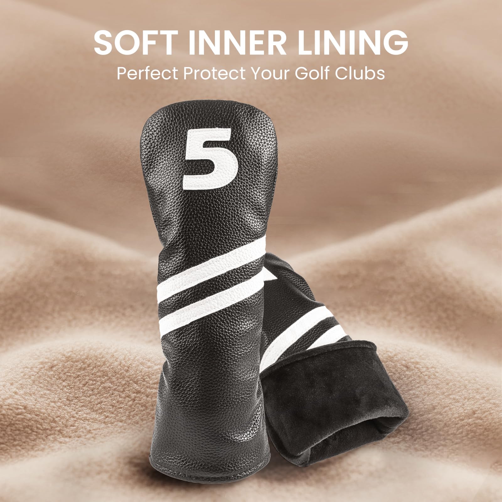 Golf Schlägerhauben für Driver,Fairway Hybrid Rescue Eisenkopfhüllen Strapazierfähiges Leder Schwarz Auffällige Nummern Universal für Herren Damen Golfer