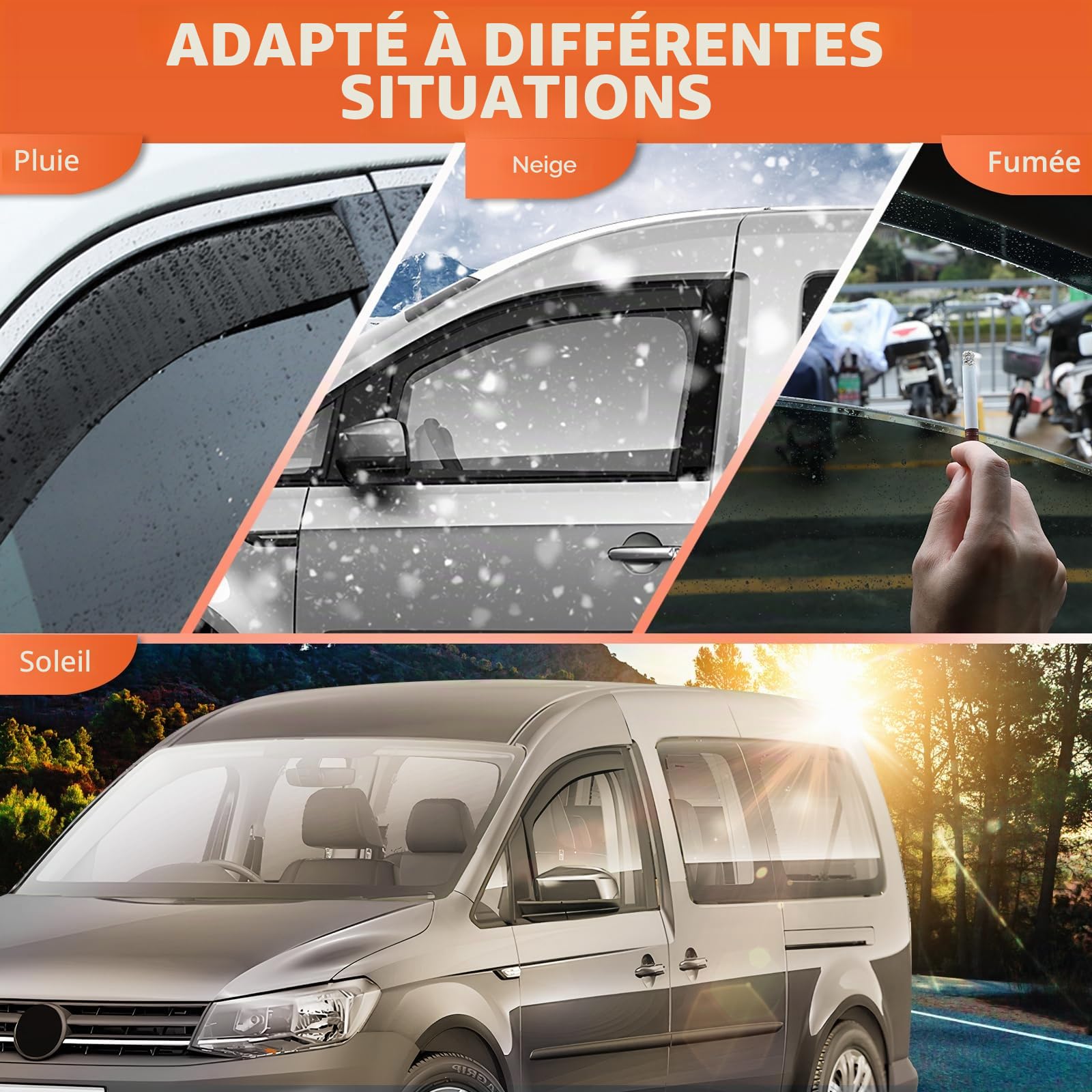 GEARMONSTER Lot de 2 déflecteurs d'air pour Caddy 2005-2018 Fenêtre de Voiture Protection Pluie Déflecteurs de pluie Déflecteurs intégrés Déflecteurs de vent intégrés, Noir