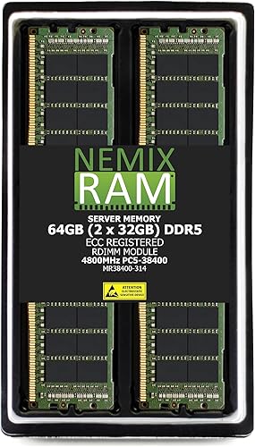 64GB 2X32GB DDR5 4800MHZ PC5-38400 1Rx4 1.1V CL40 288-PIN ECC Registered RDIMM NEMIX RAM Server Memory KIT
