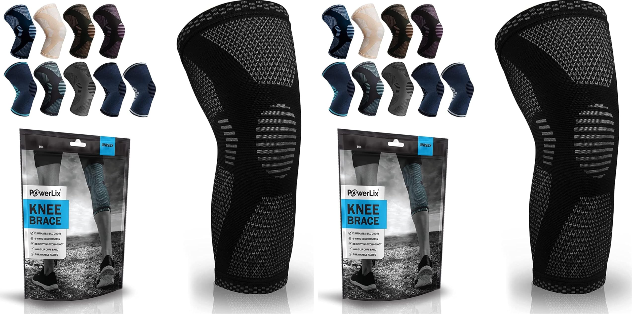 POWERLIX Leg Sleeve - Best Knee Brace for Leg Pain for Men &amp; Women Knee Support for Running, Basketball, Volleyball, Weightlifting, Gym, Workout, Sports Please Check Sizing Chart (Pack of 2)