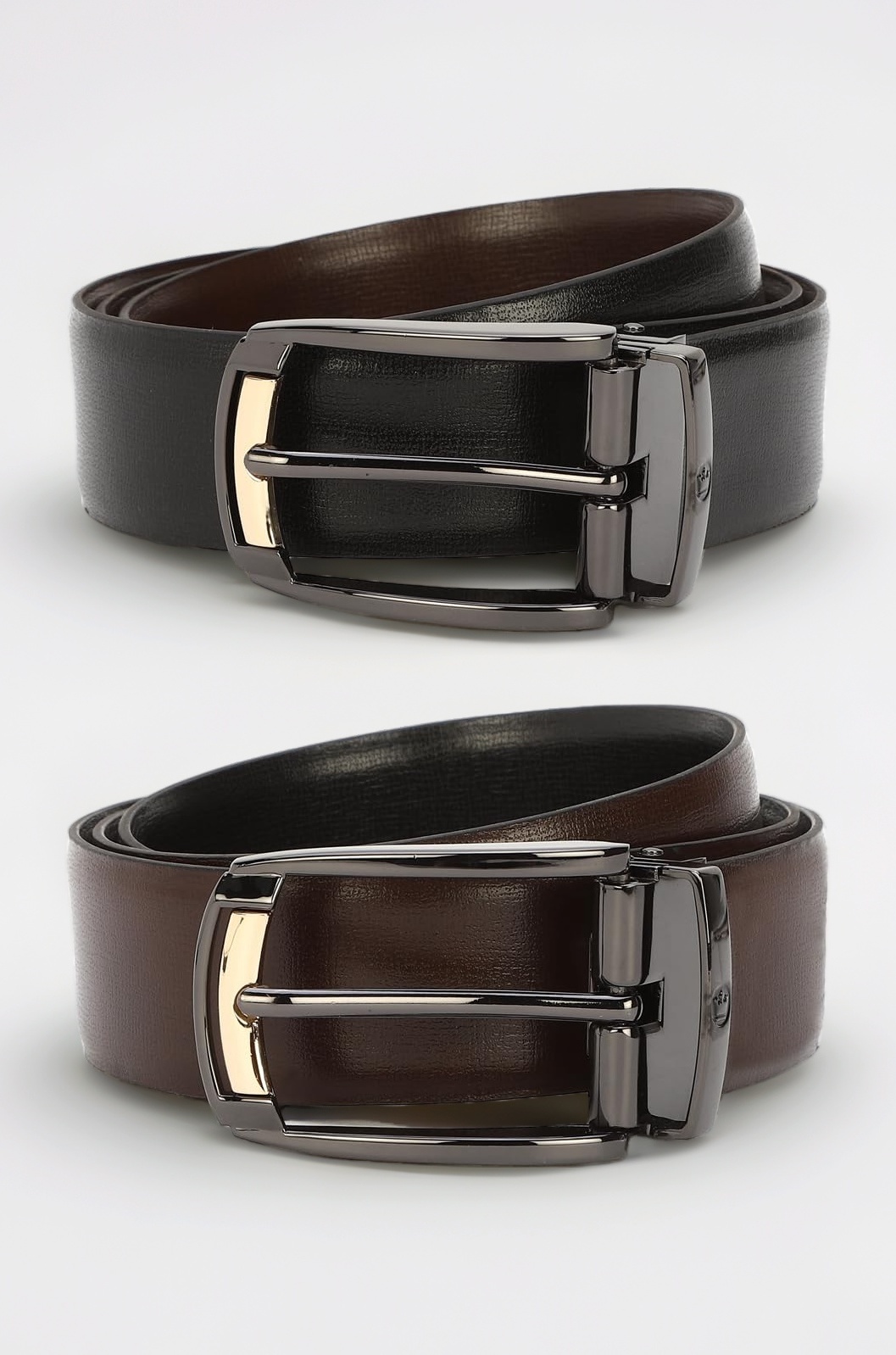 Men Solid Reversible Formal Italian Leather with Dual Tone Buckle Belt