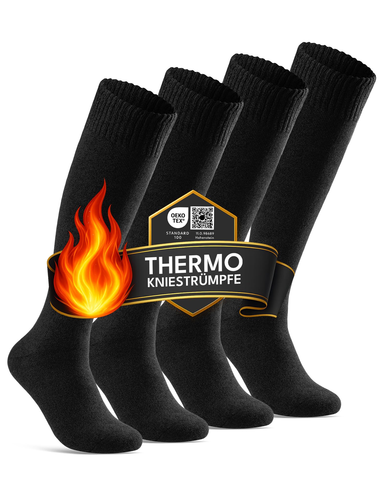 sockenkauf24 4 Paar Herren THERMO Kniestrümpfe Winter Innenfrottee Vollfrottee extra warm