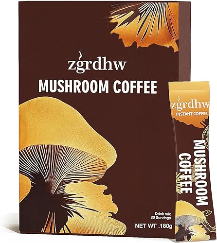 Mushroom Coffee - Café orgánico de hongos con Cordyceps, Reish, trompeta King, Shitake, cola de pavo, café instantáneo de melena de león para