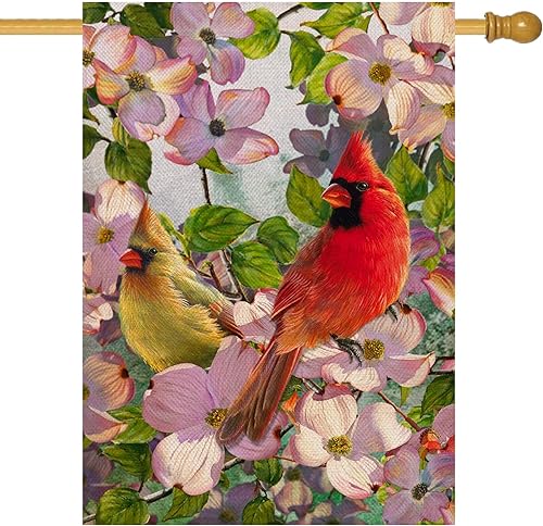 Miniatura 8 de Artofy Cardinals - Bandera decorativa de primavera para el hogar, jardín, patio, césped, verano, decoración de bienvenida, pájaros rojos, amarillos,
