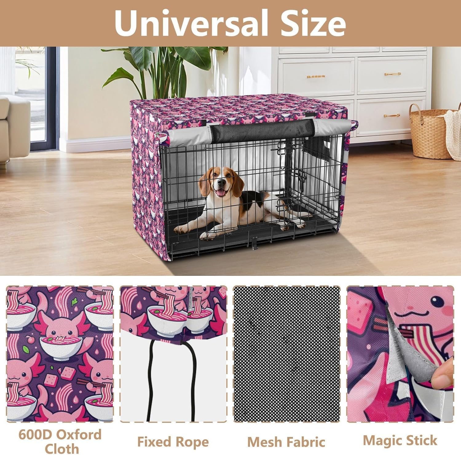 Funny Axolotl Red Pink Dog Cage Covers Pet Kennel Cover with Roller Shades 48 Inch