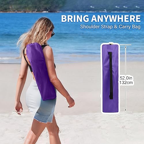 Miniatura 9 de Silla de playa portátil plegable, sillas de playa ligeras con respaldo alto para portavasos y bolsa enfriadora, tienda de campaña de playa, refugio