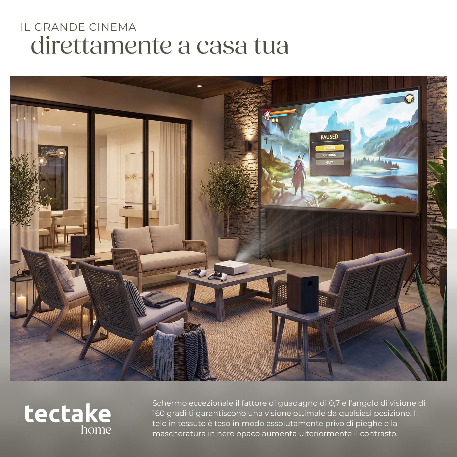 tectake® Telo Proiettore con Treppiede Pieghevoli 16:9 4K HD, 265 x 150 cm, 120", Schermo Proiettore, Borsa Trasporto, Schermo Portatile Cinema Home Theatre telo per proiettore per casa ufficio scuola