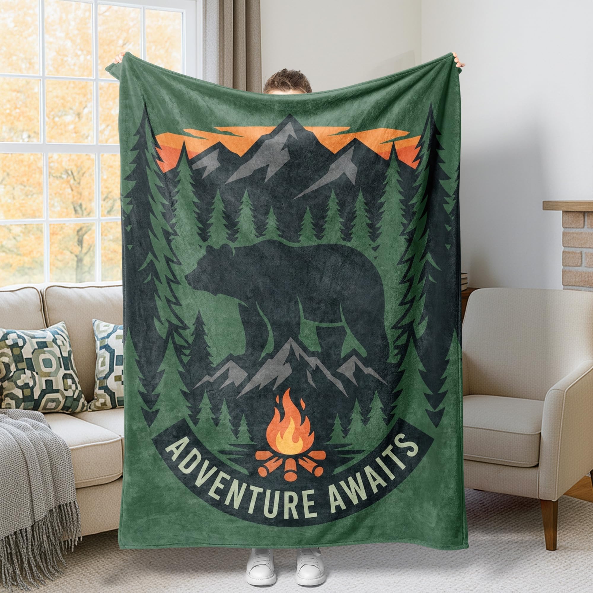 Couverture en flanelle douce et durable, jeté de lit vert automne