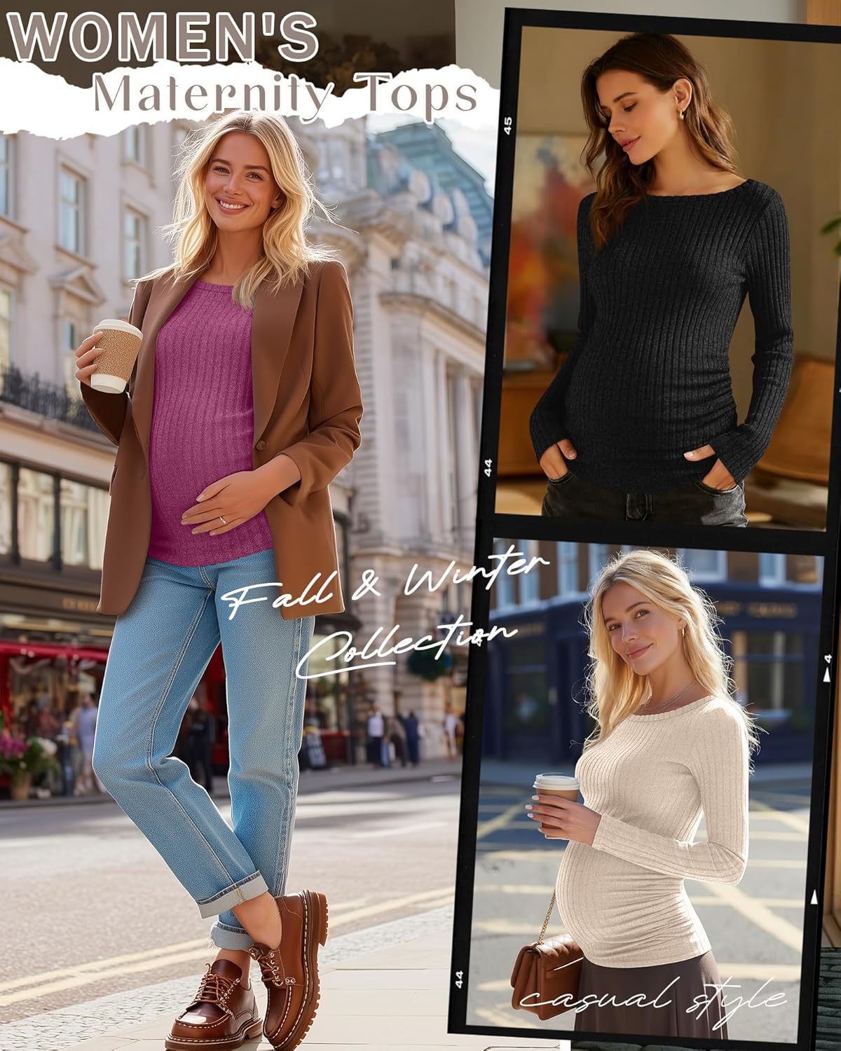 3 Pack Maternity Sweaters Long Sleeve Ribbed Maternity Shirts Lightweight Stretch Pregnancy Tops Winter Layering - Image 3