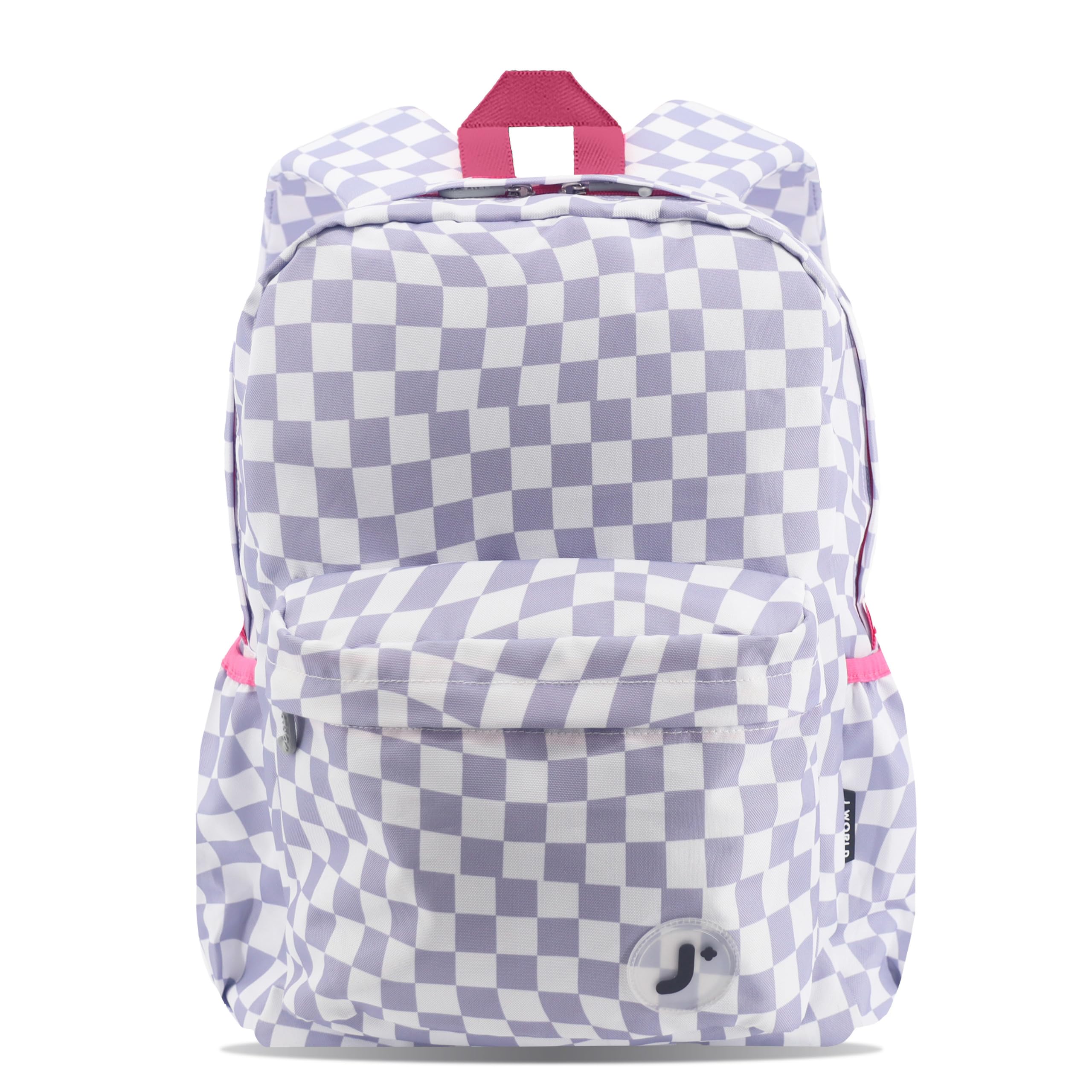J World Oz Middle School Backpack for Girls & Women. Cute Kids Laptop Bookbag, Lavender Checkers