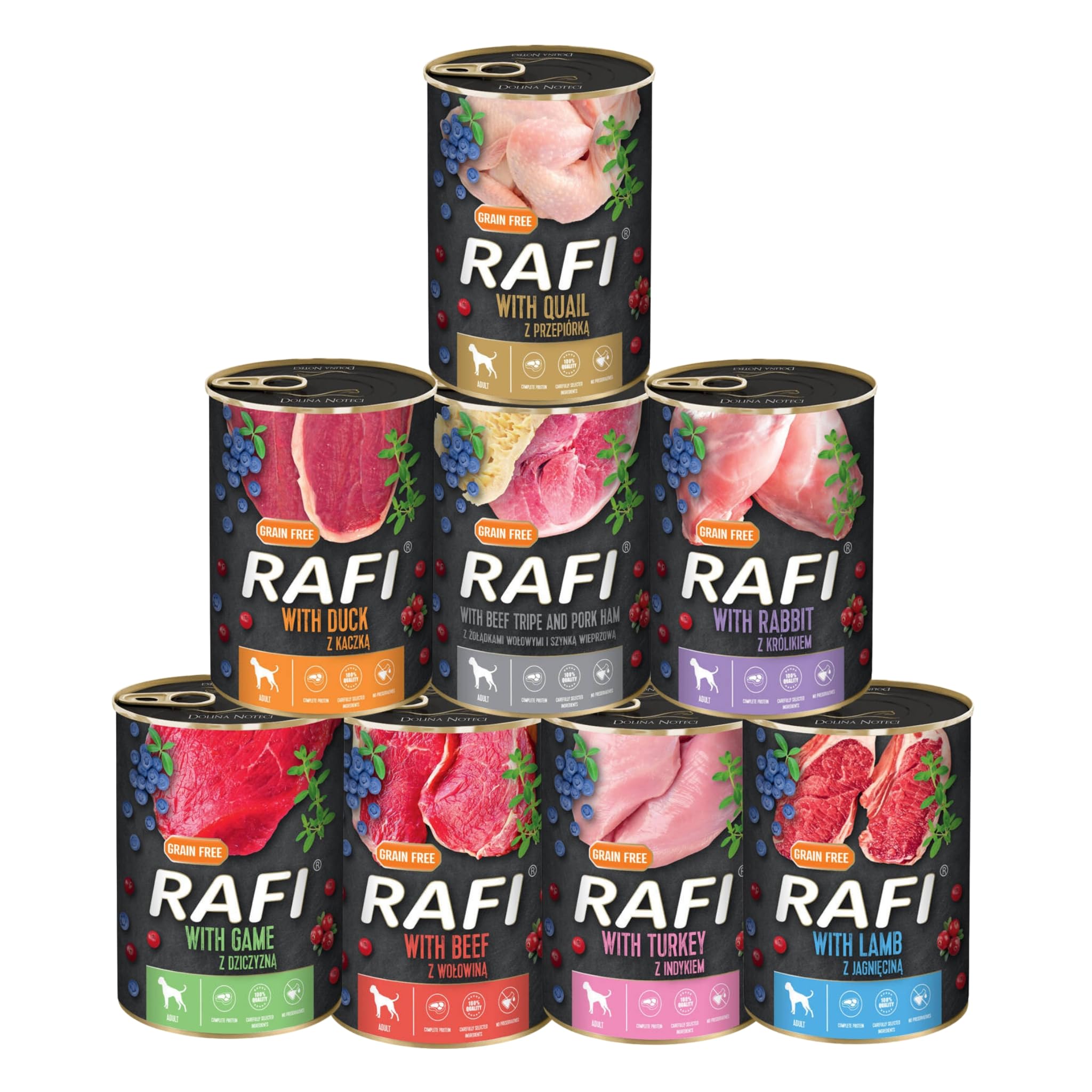 Rafi Adult Complete Wet Dog Food, Mixed Flavours, 8 x 400g Cans