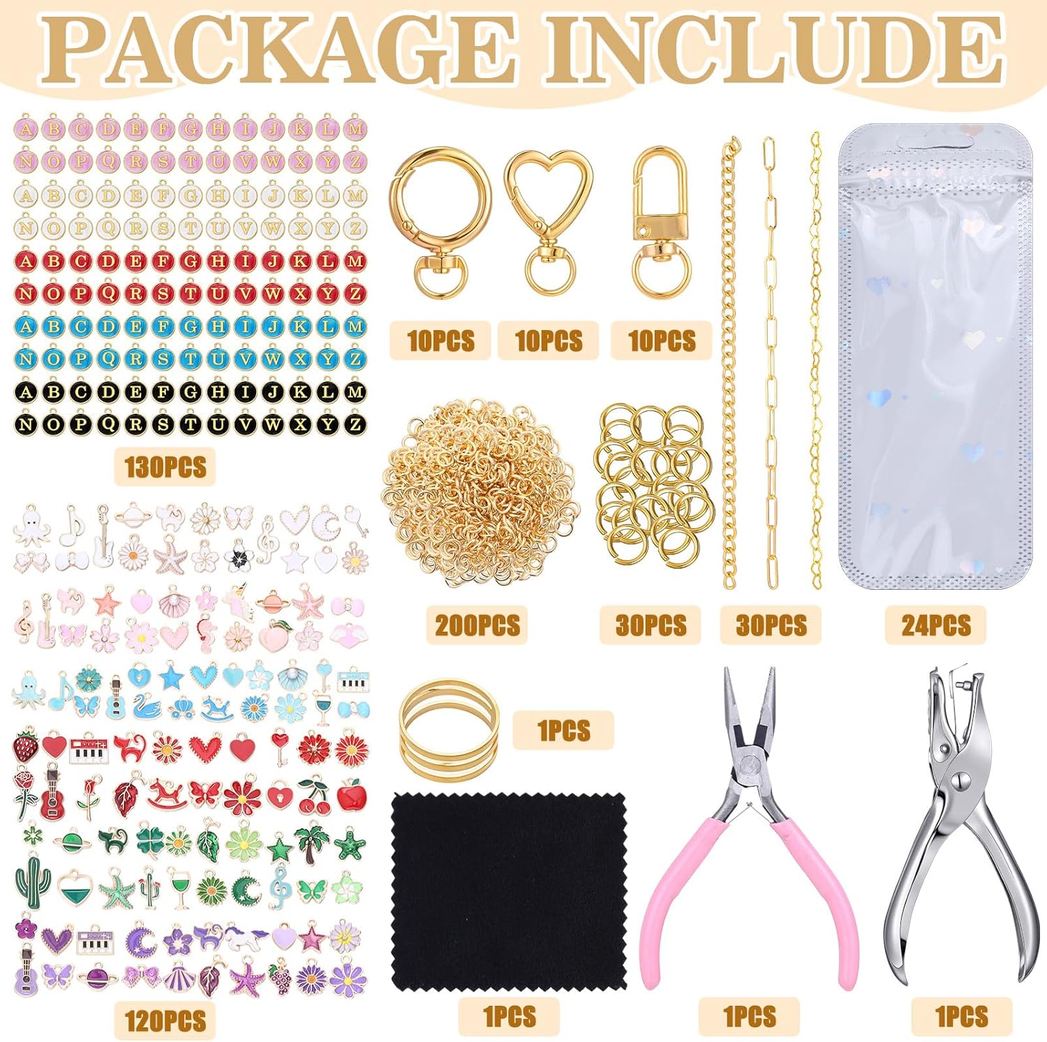 Tondiamo 562 Pcs Lip Gloss Keychain Making Kit with 250 Charms Jewelry Plier 24 Keychain Clips 230 Jump Ring 30 Charms Extender DIY Craft Supplies Bag for Women Beginners