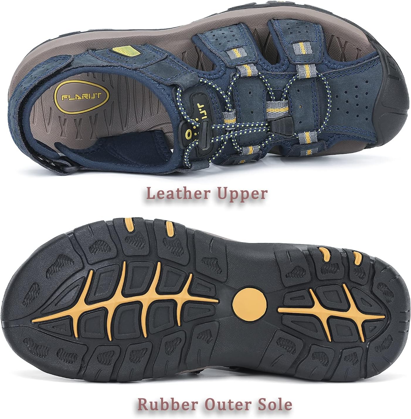 FLARUT Men's Sport Sandals Outdoor Hiking Sandals Closed Toe Leather Athletic Lightweight Trail Walking Casual Sandals Water Shoes - Image 5