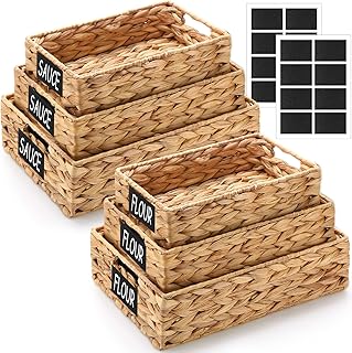 Set of 6 Water Hyacinth Pantry Storage Baskets Wicker Storage Baskets Wo...