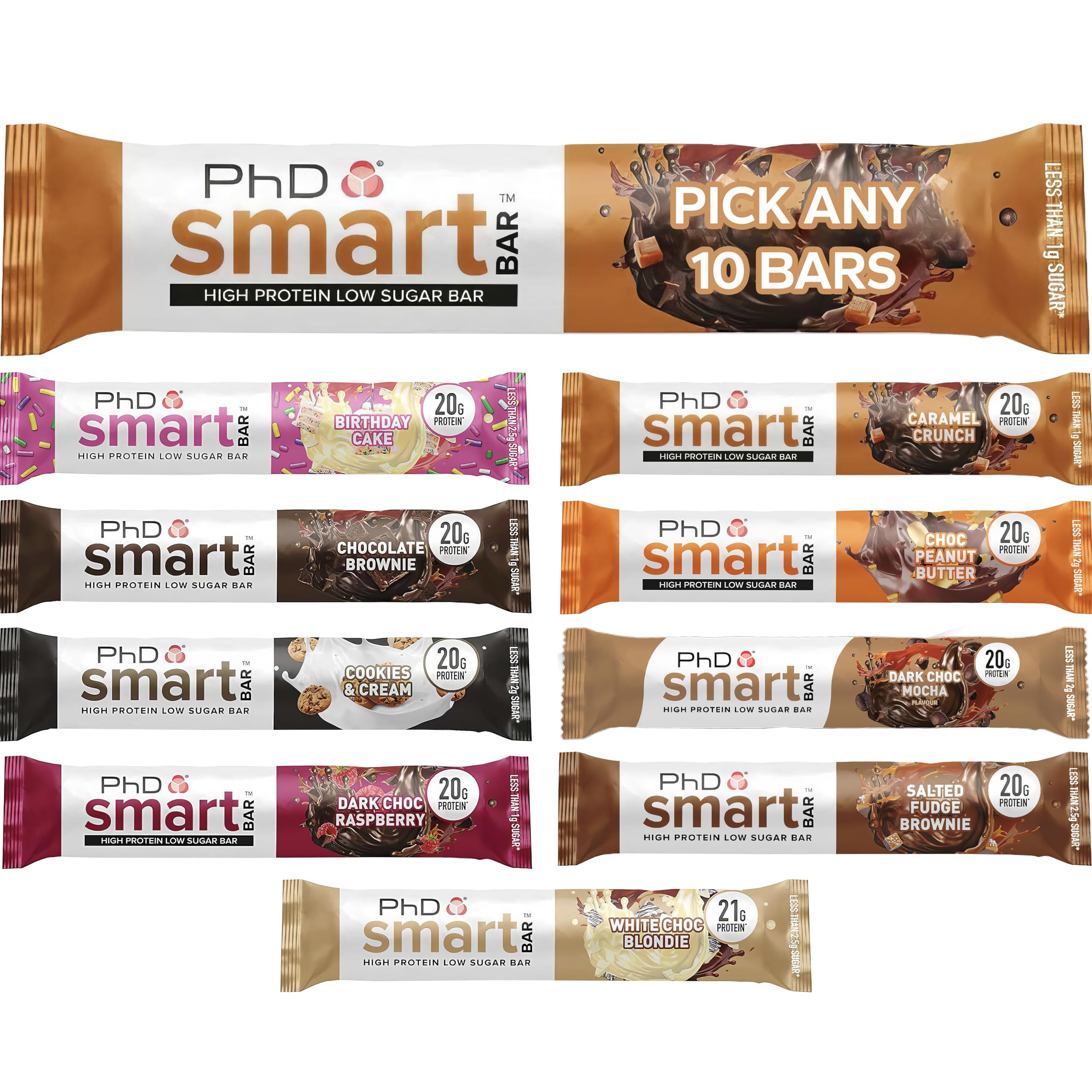 PhD Smart Protein Bars - Mix of 2 Flavours (Box of 10 Bars)