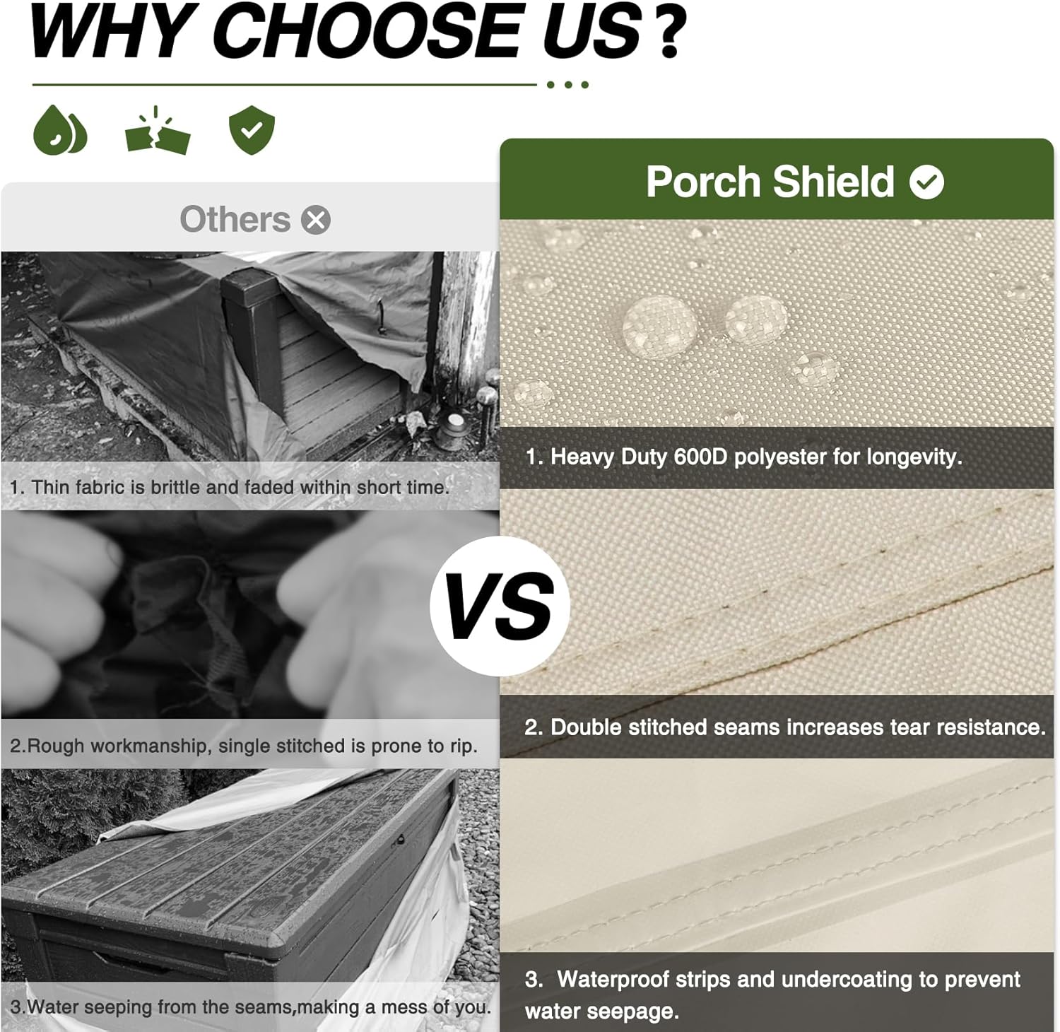 Porch Shield Patio Deck Box Storage Cover - 600D Outdoor Waterproof Cover for 70-80 Gallon Box Tear Resistant Rectangular Fire Pit Table Covers 46 x 24 x 24 inch Beige - Image 4
