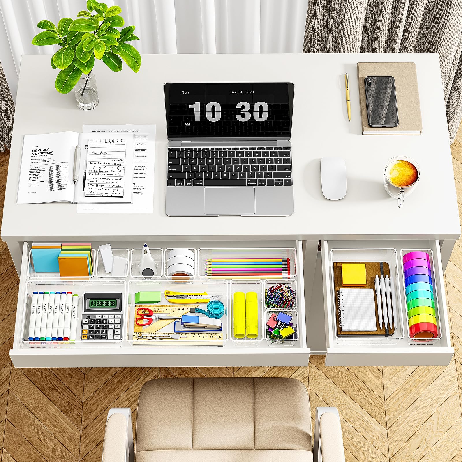 Radikor Lot de 25 Organisateurs de Tiroir, Rangement Tiroir en Plastique Transparent, Bacs de rangement avec 4 Tailles pour salle de bain, coiffeuse, Cuisine, Bureau, Papeterie, per Cosmétiques,Bijoux