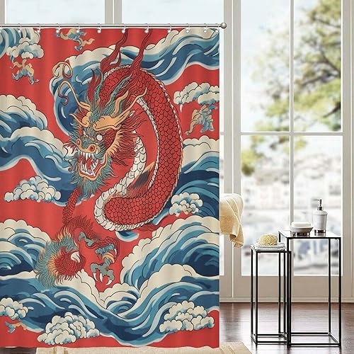 Miniatura 20 de Cortinas de ducha de baño con ganchos, 72 x 92 pulgadas, cortina de ducha de tela impermeable con diseño de flores y pájaros, cortina de ducha