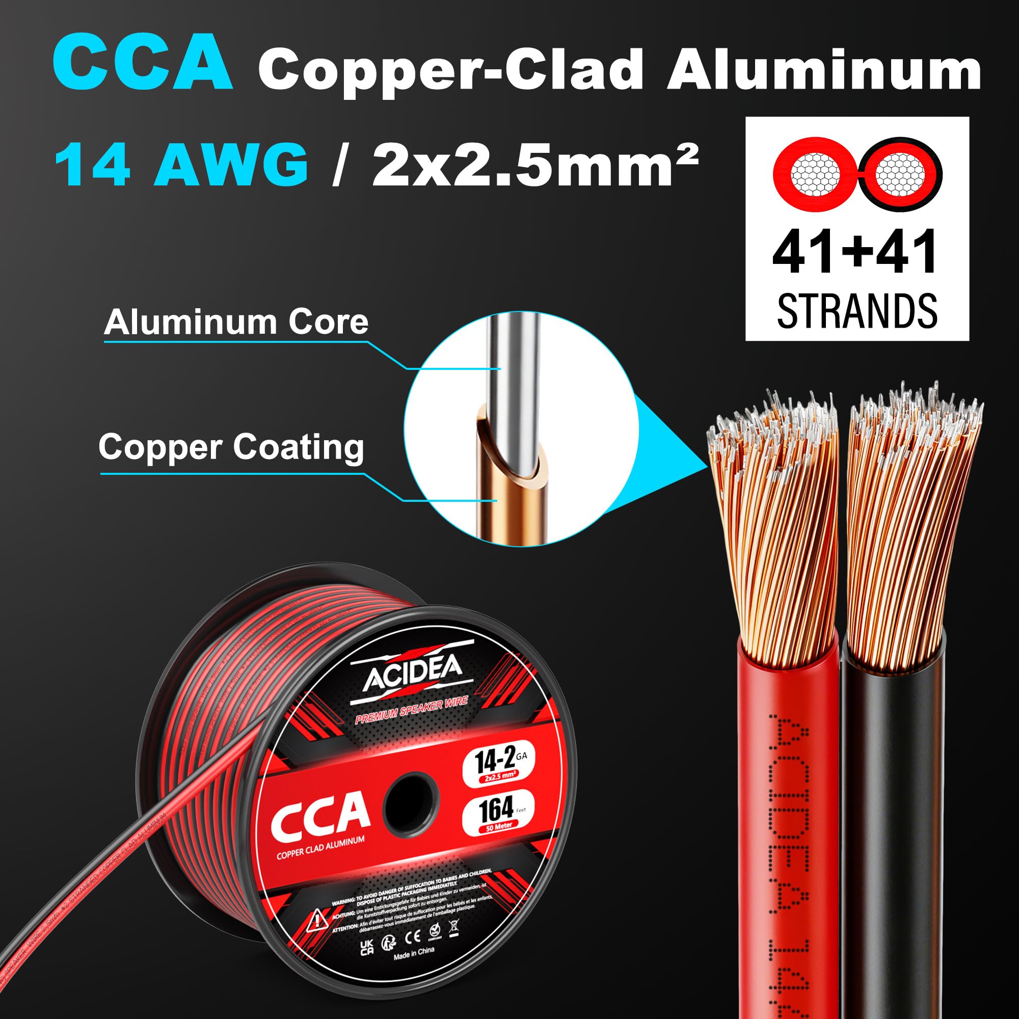 Acidea Cavo per altoparlante, 2 x 2,5 mm², CCA Litze/audio, cavo audio/subwoofer, 50 m