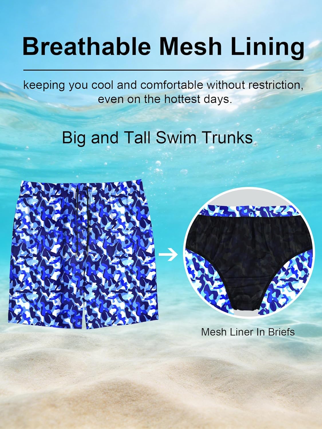 LETAOTAO Big and Tall Swim Trunks for Men Plus Size Bathing Suits with Mesh Liner Swim Board Shorts 2X-7X