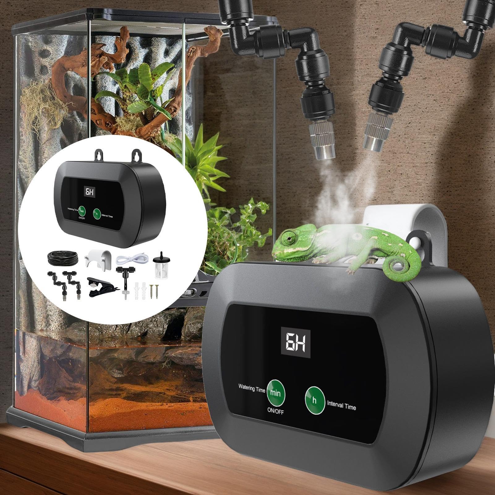 Nawilżacz Dla Gadów Automatyczny Przenośny Rozpylacz I Zamgławiacz | Automatyczny Timer Mgiełki Akwarium Klatka Terrarium Szklarnia Rośliny Krab Pustelnik Jaszczurka Wąż