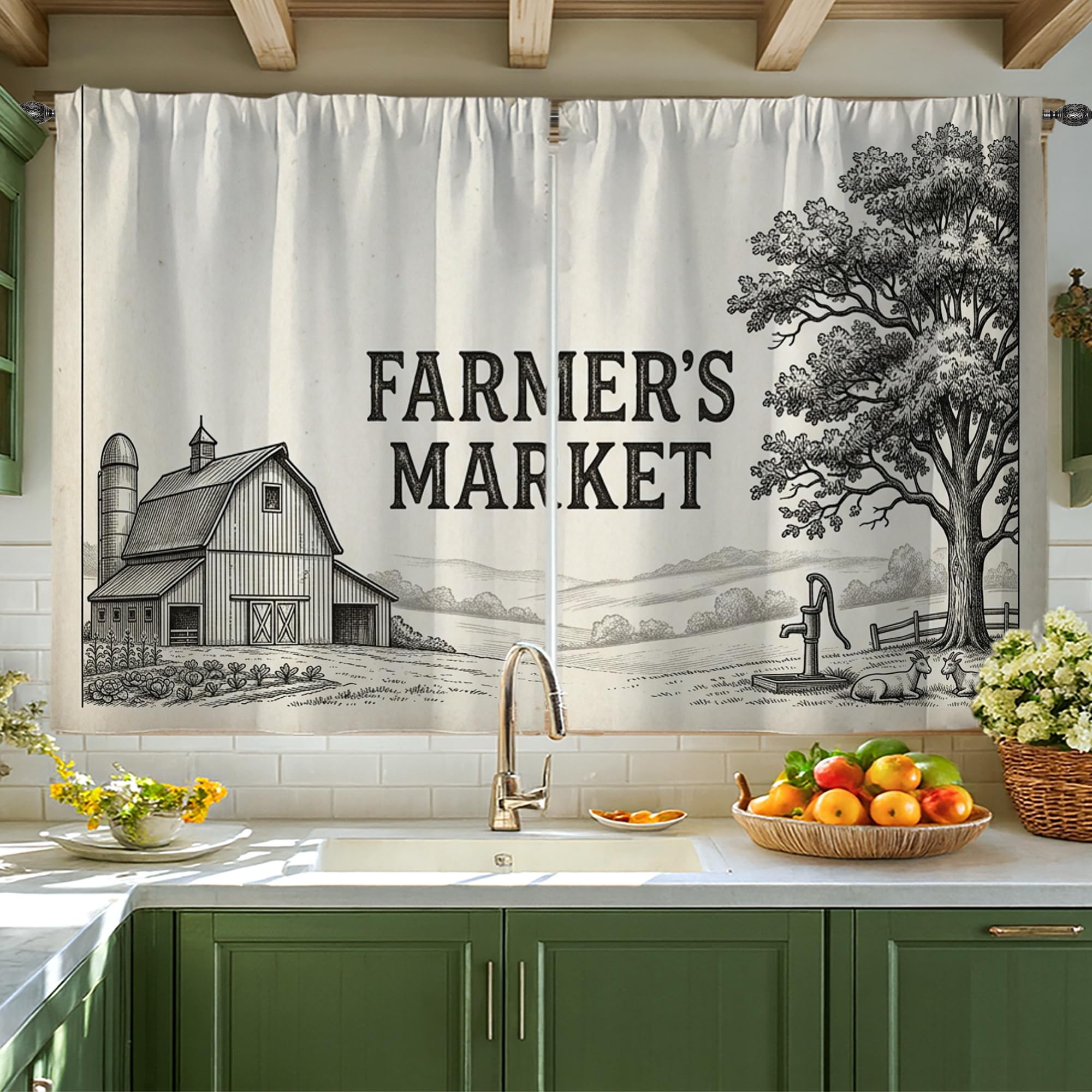 Rideaux rustiques pour cuisine et coin évier de style campagne 106x114 cm