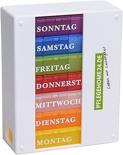 Pflegehome24® Wochen Medikamentendispenser Medikamentendosierer 7 Tage,weiß 4-Fach Tablettenbox