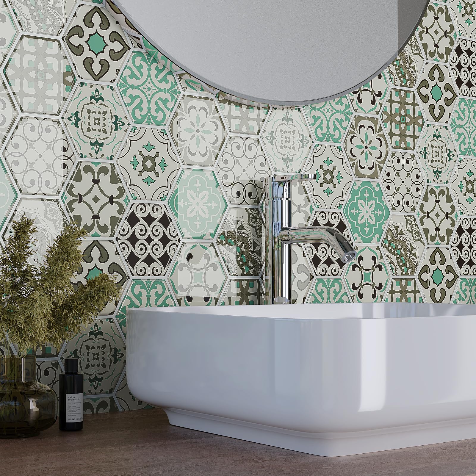 Piastrelle Adesive 3D Esagonali Boho – 10 Pezzi 30,5x30,5 Cm, Impermeabili E Antiolio, Per Cucina E Bagno, Effetto Mosaico