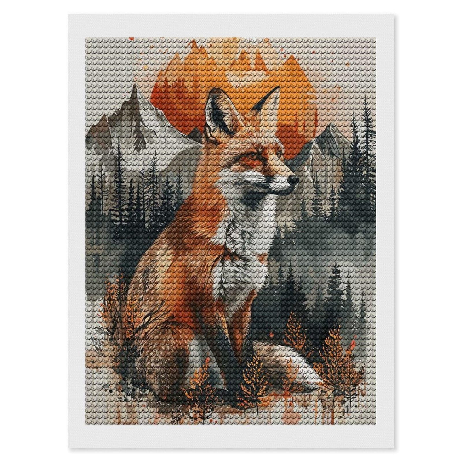 Junmoney Fox Sunset Watercolor Diamond Painting Canvas Kit 12"x16", Leisure Activity, Aesthetic Room Decor, with Tool Kit, DIY, Gift