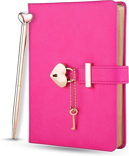 Diario con cerradura en forma de corazón con llave, cubierta de piel sintética, diario, organizador personal, cuaderno secreto para niñas y mujeres,