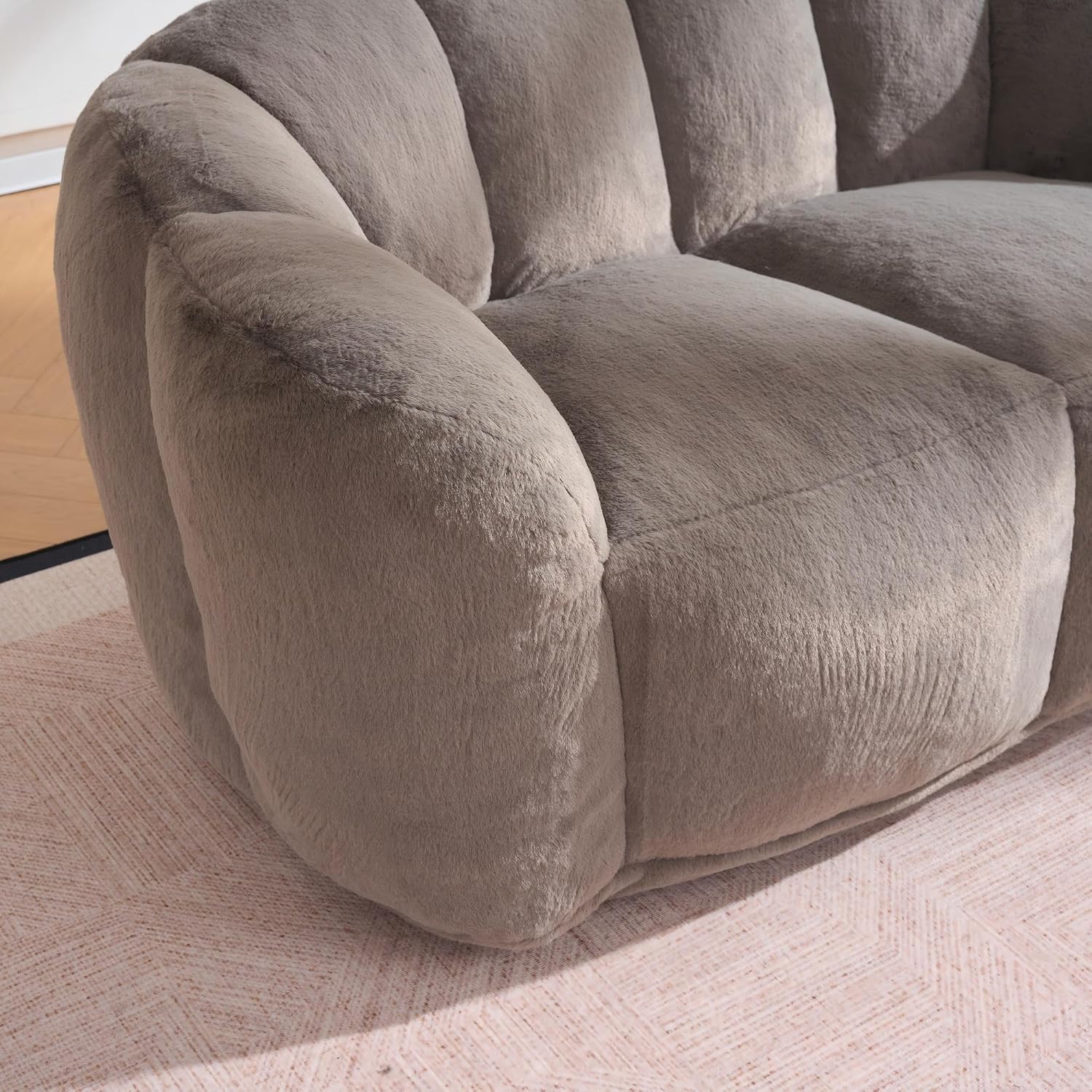 Two Seater Fluffy Floor Loveseat Sofa, Memory Foam Soft Filled Bean Bag Couch for Adults, Cozy Lazy Reading Chair Perfect for Living Room & Bedroom Office (Brown)