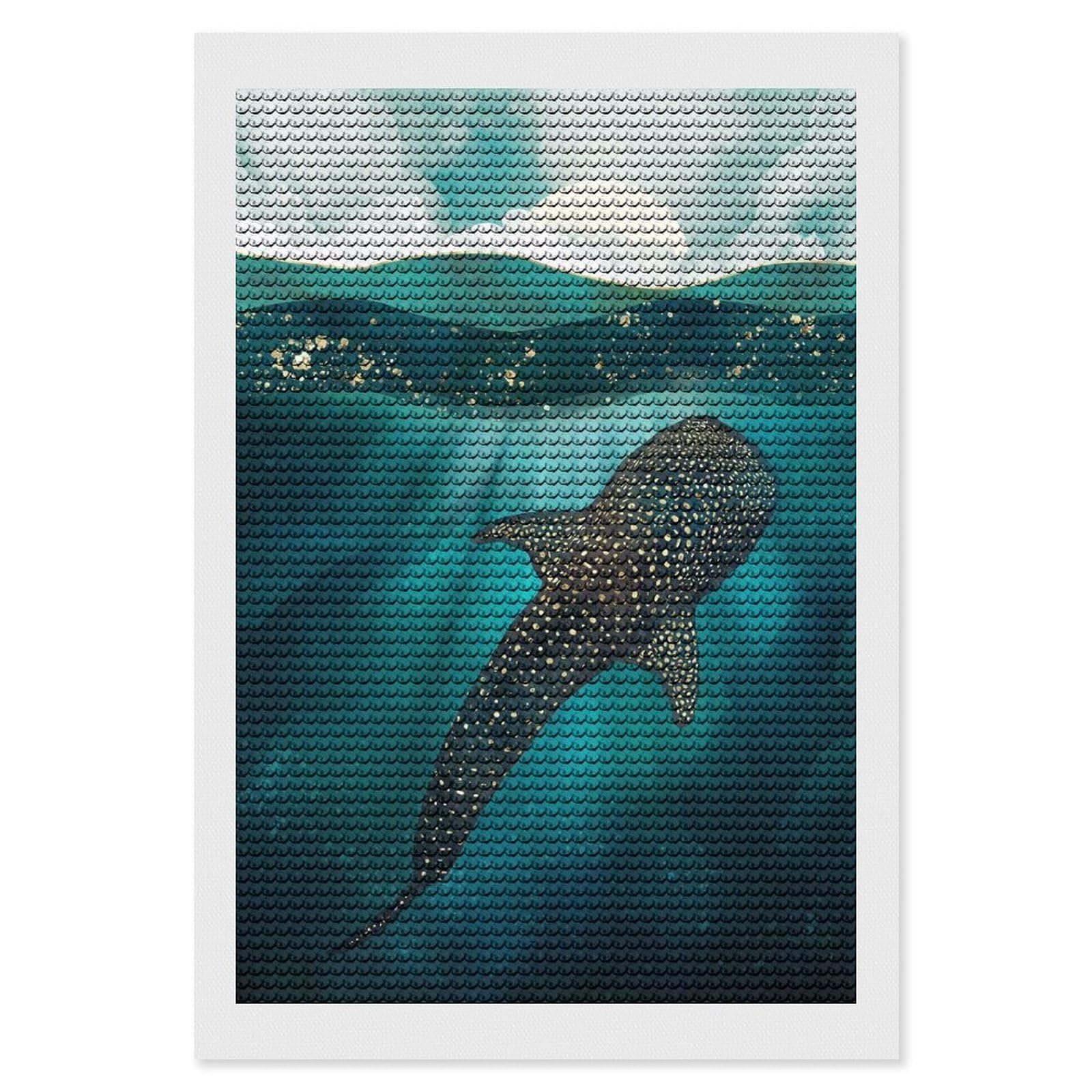 Junmoney Metallic Whale Shark Diamond Art Canvas 8"x12", for Adults, Good for Quiet Evenings, Bedroom Decor, Festive Craft Gift, Easy to Enjoy