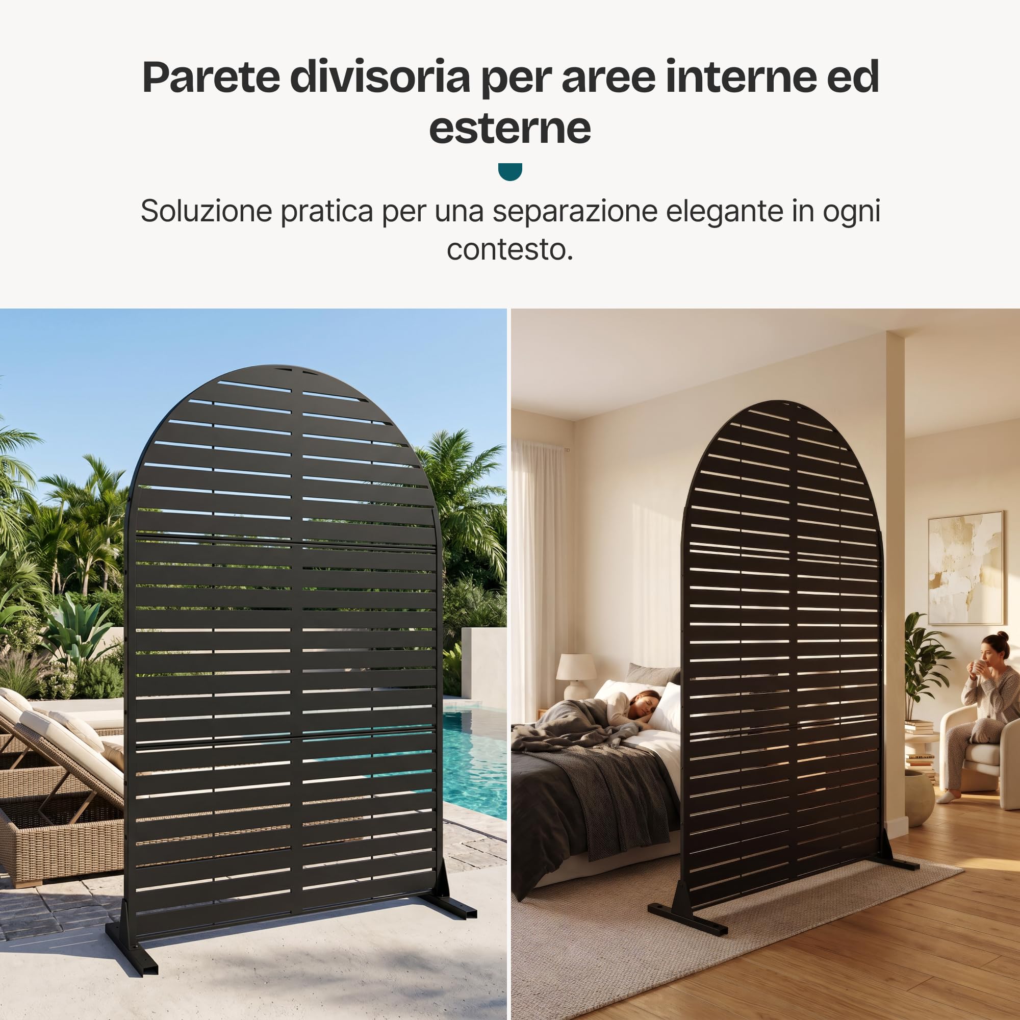casa.pro Pannello Divisorio Decorativo Acciaio 180 x 120 cm Nero | Paravento Arcuato Zincato Metallo Interno Esterno Giardino Soggiorno Terrazza Frangivista Separé Sole Privacy