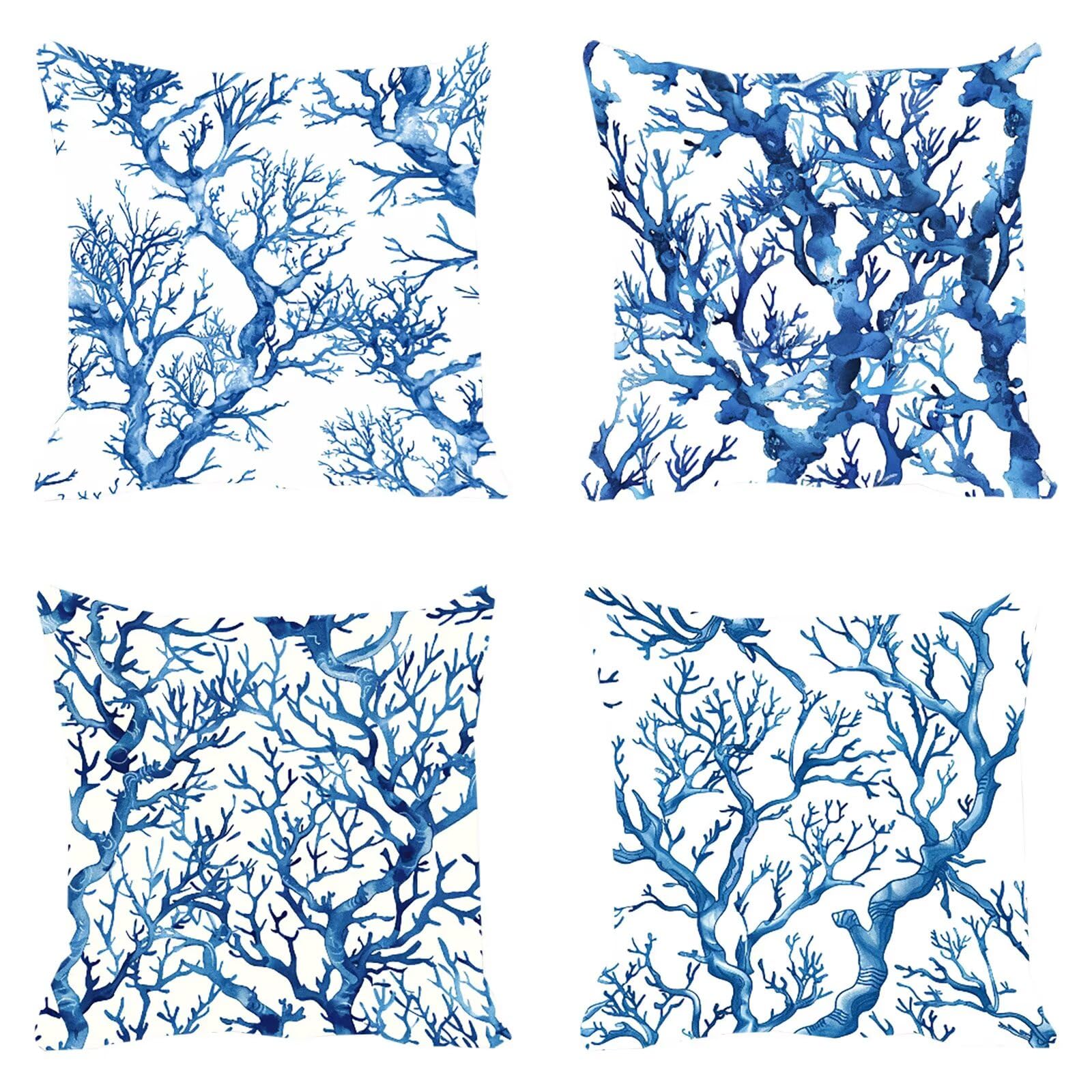 Housse Coussin Extérieur Imperméable 50x50 Bleu Abstrait en Velours pour Canapé de Jardin