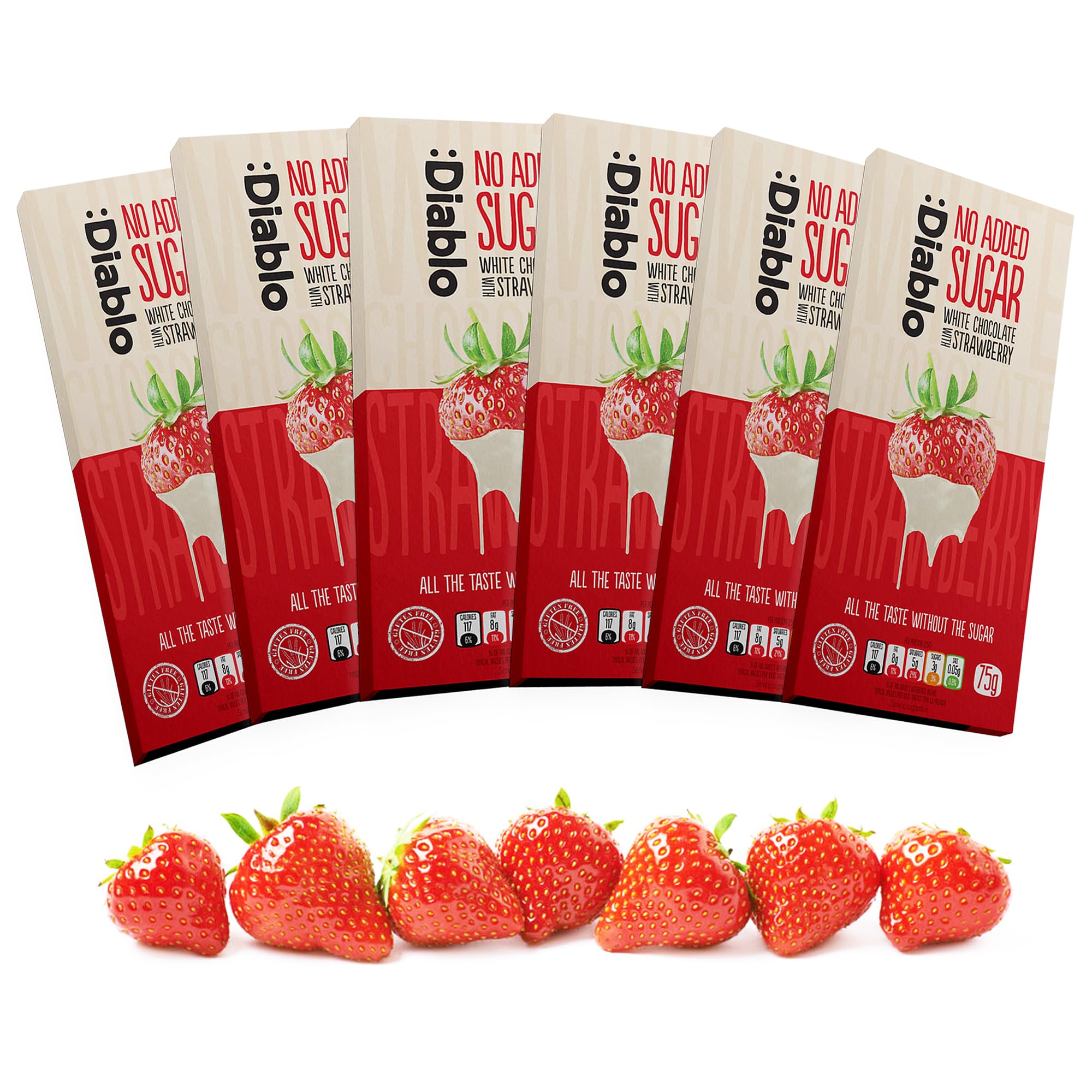 Sponsored Ad – Diablo No Added Sugar White Chocolate with Strawberry – No Added Sugar Chocolate Bar Sweetened with Stevia, Gluten Free, Ideal for Any Occasion, Birthdays, Valentines, or Gift Hampers, 75g (Pack of 6)