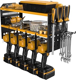 Power Tool Organizer and Storage: 5 Drill Holder Wall Mount for Garage Organization - Heavy Duty Metal Utility Racks & Cordless Drill Storage Power Tool Shelf Organizer for Garage Workshop Warehouse