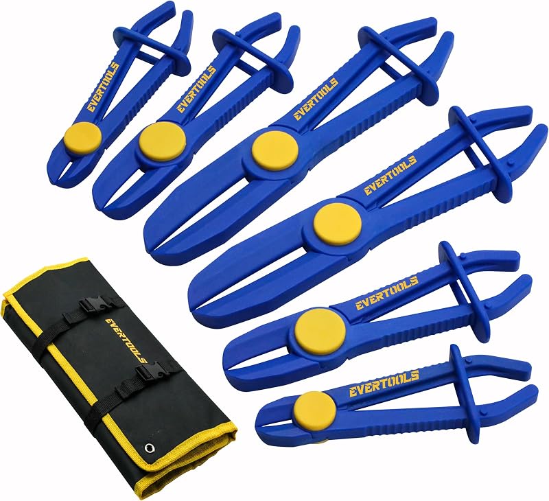 6PCS Hose Pinch Off Pliers Set, Straight Hose Clamp Pliers for Fuel Line, Brake Hose, Coolant Hose, Radiator Hose, Gas Line & Flexible Hoses with Oxford Storage Bag
