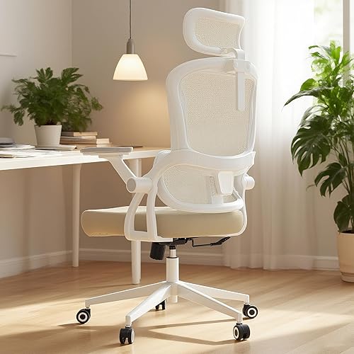 Silla de oficina ergonómica con soporte lumbar, reposacabezas y brazos abatibles, altura ajustable, mecedora, respaldo alto, silla de computadora,