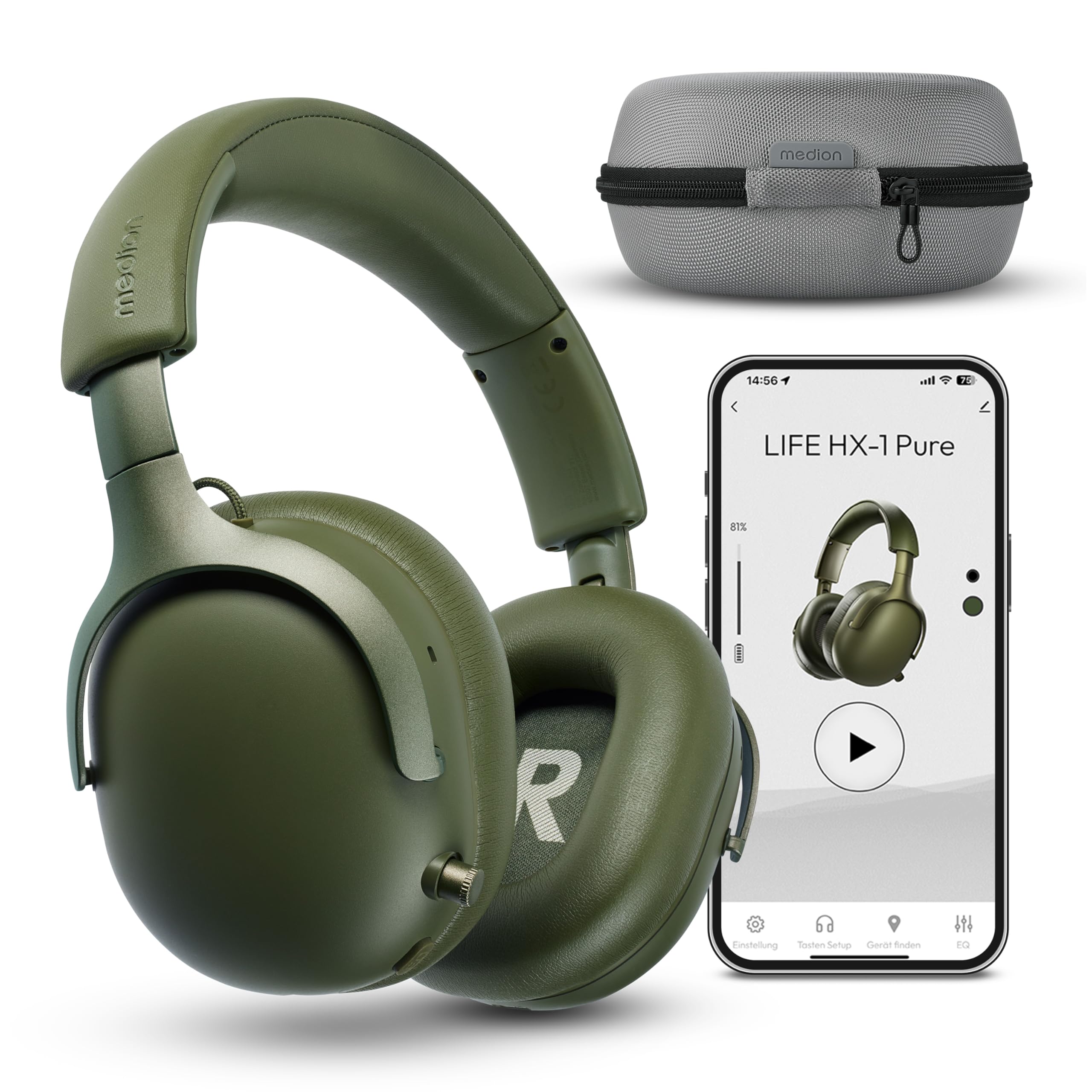 MEDION cuffie Over Ear HX-1 Pure (Bluetooth, wireless, fino a 100 h di autonomia, protezione dagli spruzzi IPX4), verde