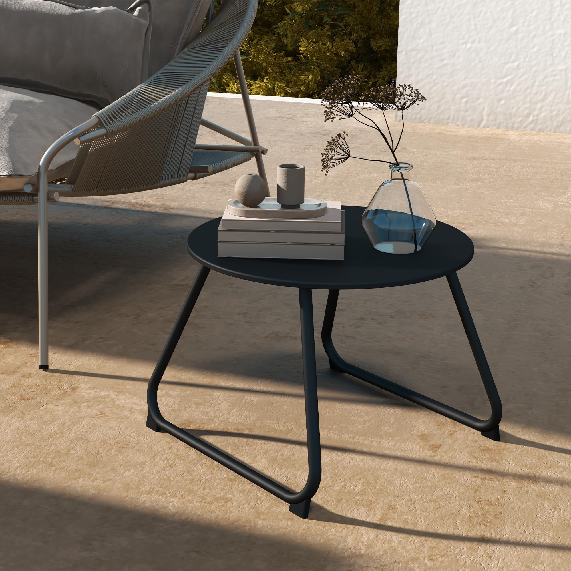 Outsunny Tavolino da Esterni Ø48x37 cm Metallo Nero Piedini Regolabili